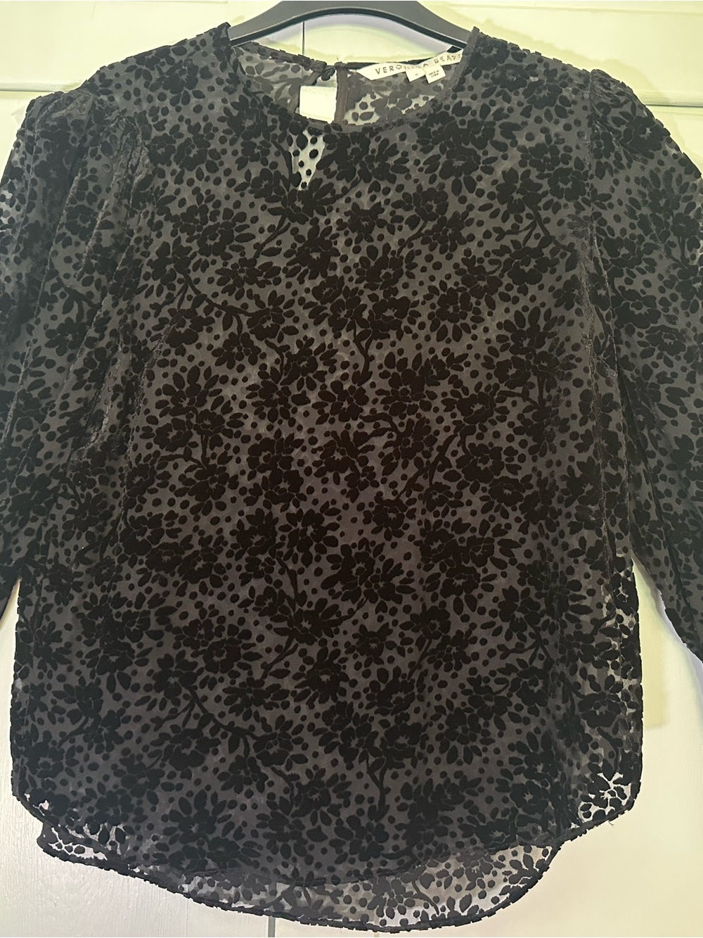 Veronica Beard Black Floral Burnout Velvet Top